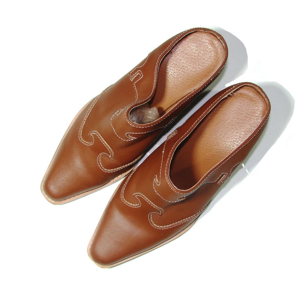 Western Stitched Detail Leather Mules